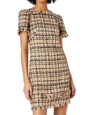 kate spade Beige/Black Preppy Tweed Fringe Trim Shift Dress (8)